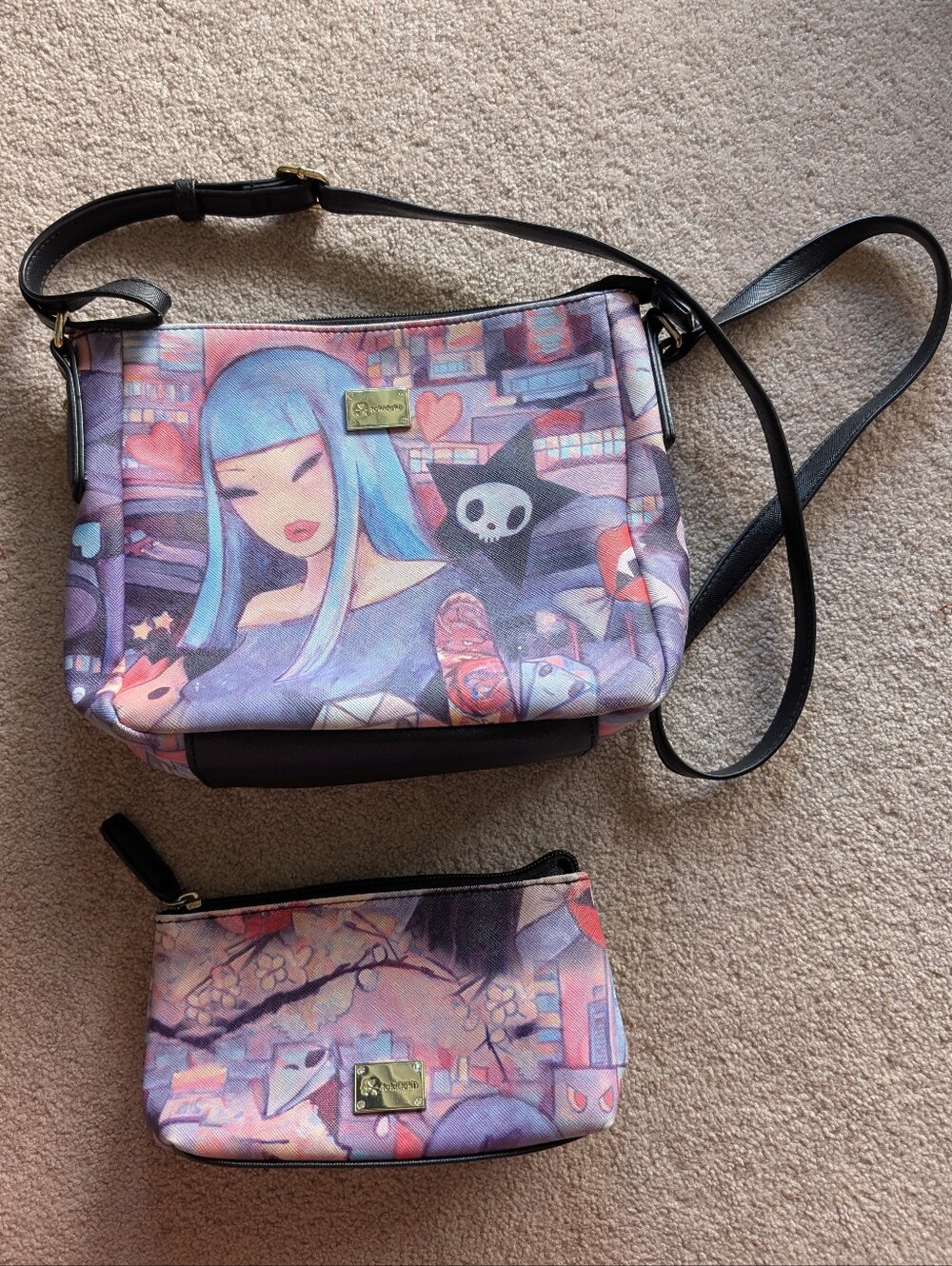 Tokidoki Rare Japan Blue Girl Anime Whimsigoth Y2k  Crossbody Bag Matching Pouch